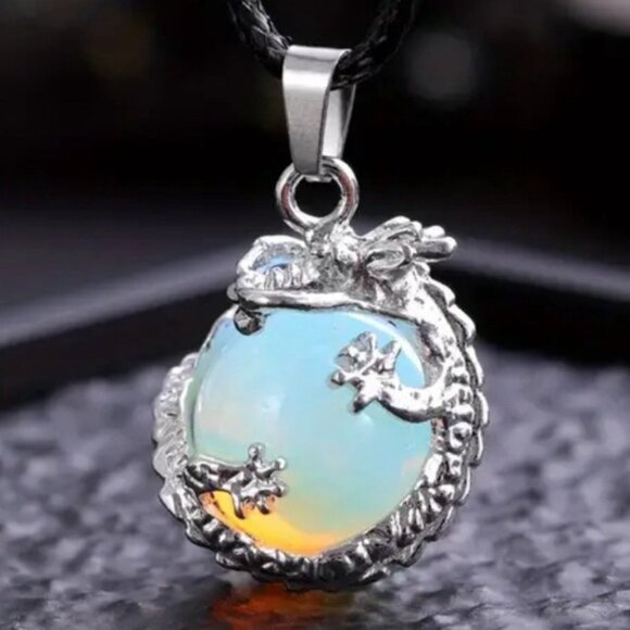 Jewelry - 105 🖤 Opalite Gemstone Crystal Dragon Pendant Necklace Healing Positive Vibe